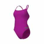Traje de baño Arena Challenge Solid para mujer, Very Fuchsia y Team Green