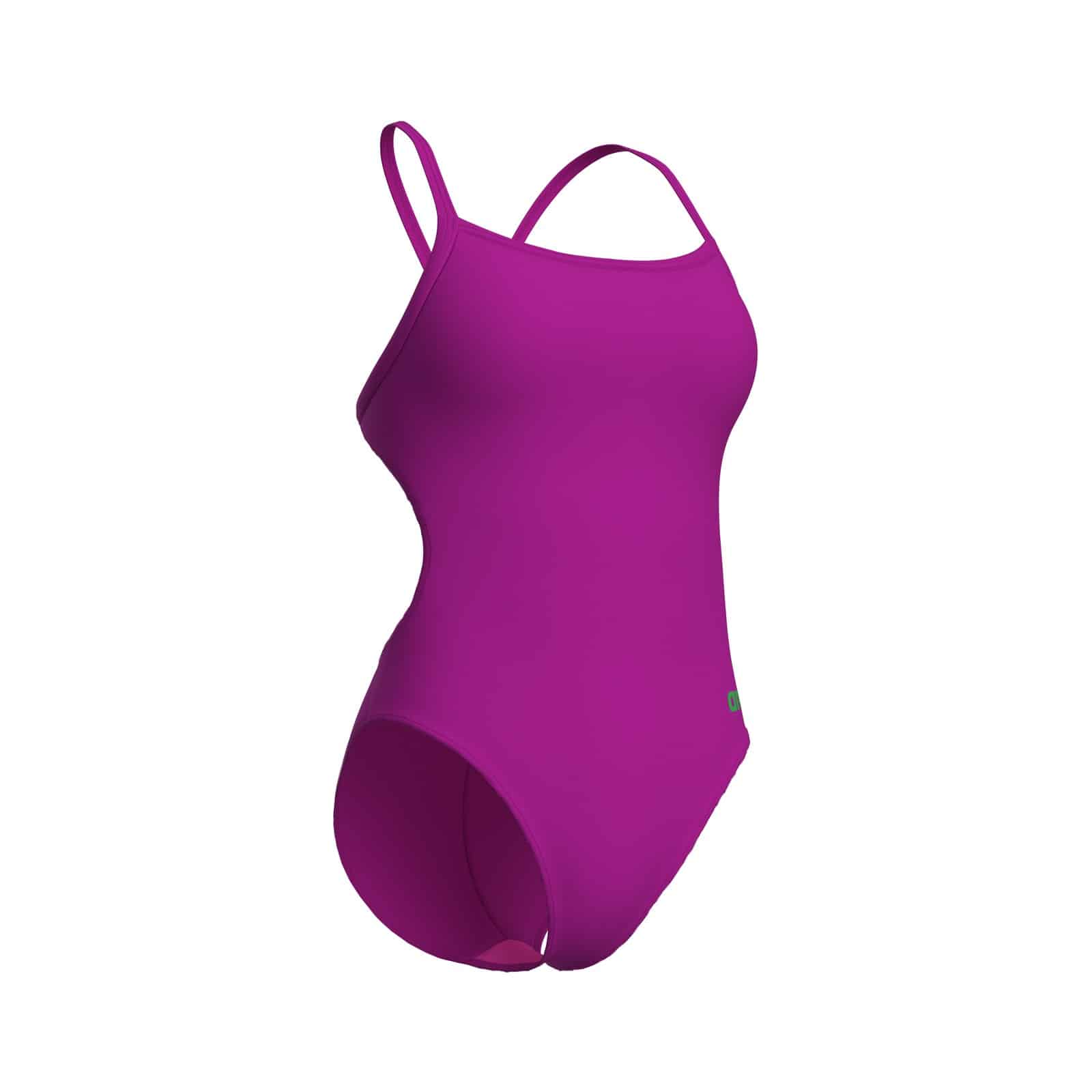 Traje de baño Arena Challenge Solid para mujer, Very Fuchsia y Team Green (vista 2)