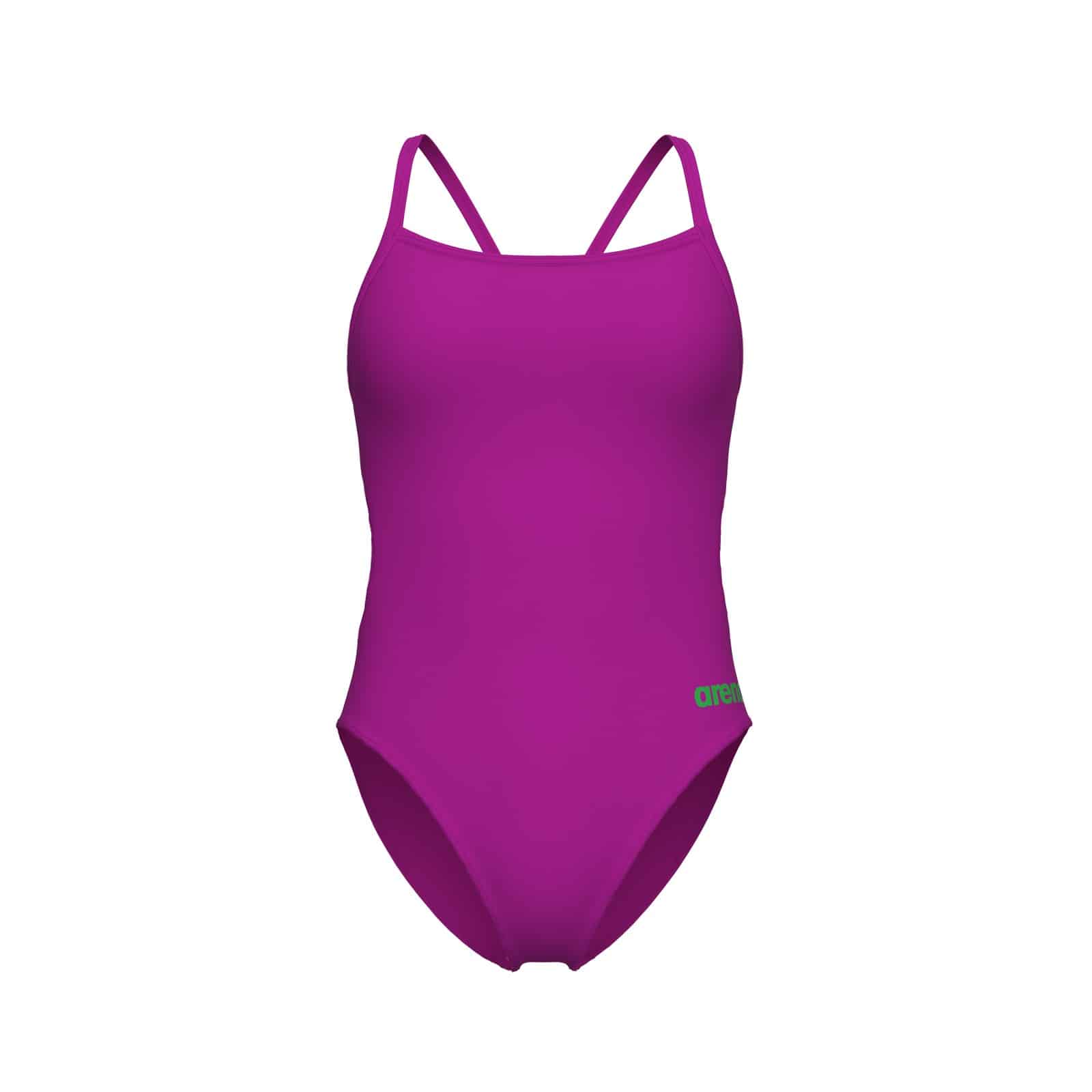 Traje de baño Arena Challenge Solid para mujer, Very Fuchsia y Team Green (vista 3)