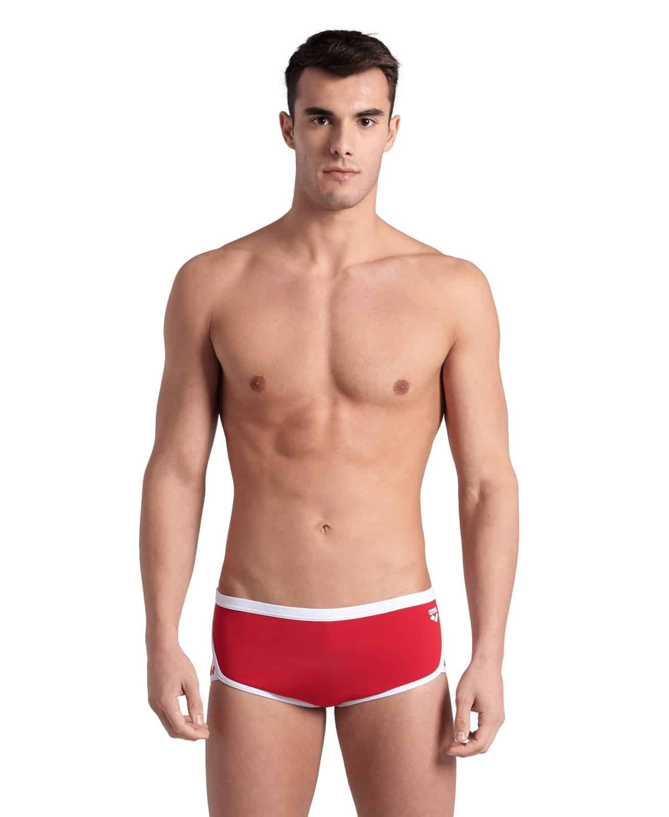 Traje de baño ARENA M. ICONS Low Waist Short Red-White (modelo de frente)