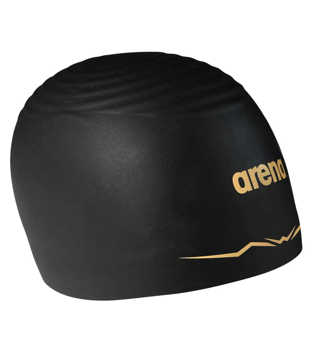 Gorra de competencia Arena Sr. AquaForce Wave negro con logo dorado, vista superior