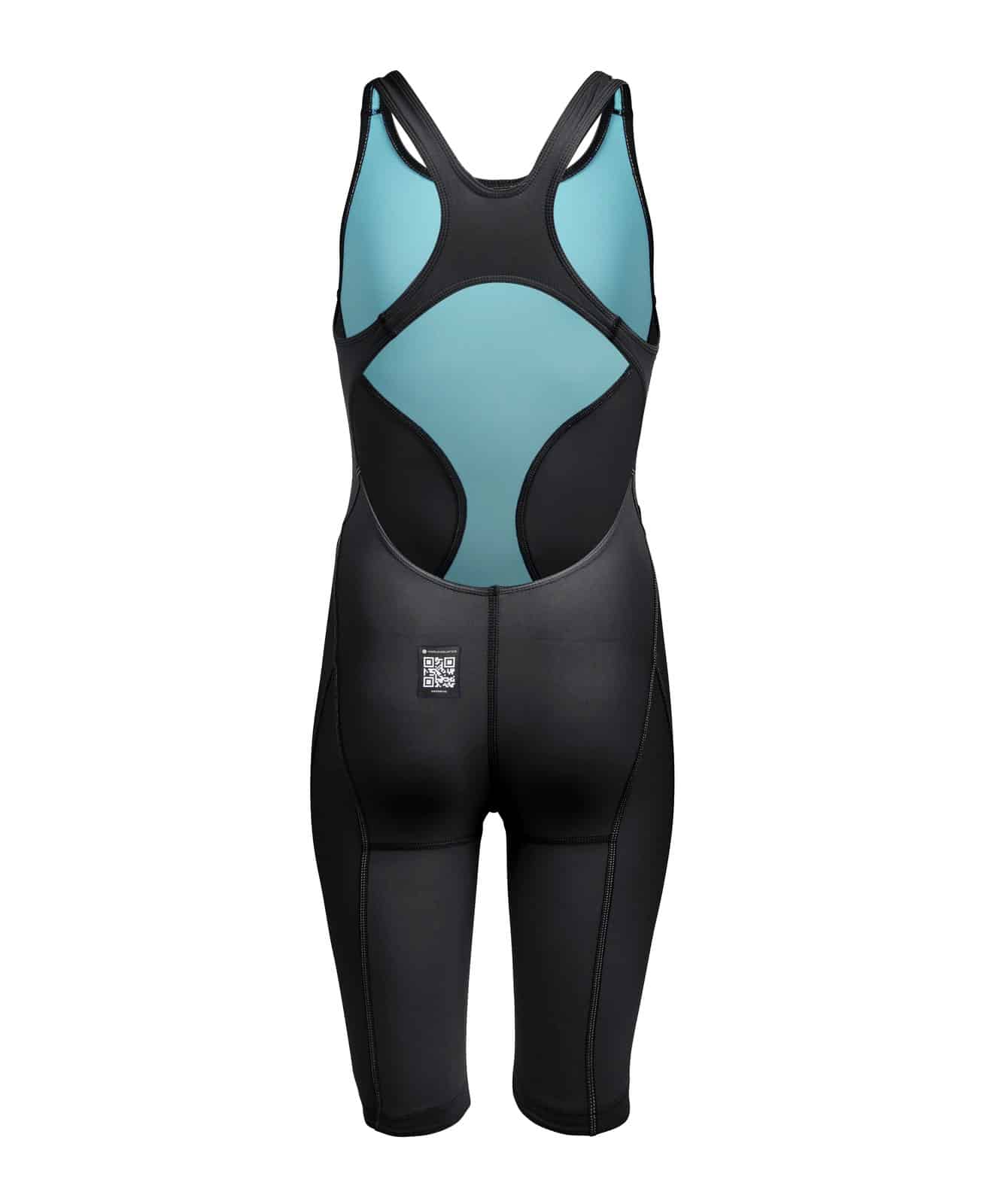 Traje de competencia Arena Powerskin Impulso Open Back Jr para niña, negro con teal (vista 3)