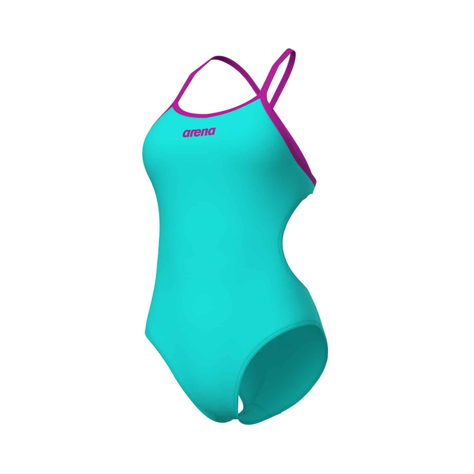 Traje de baño Arena Tie Back Solid para mujer, turquesa con tirantes fucsia