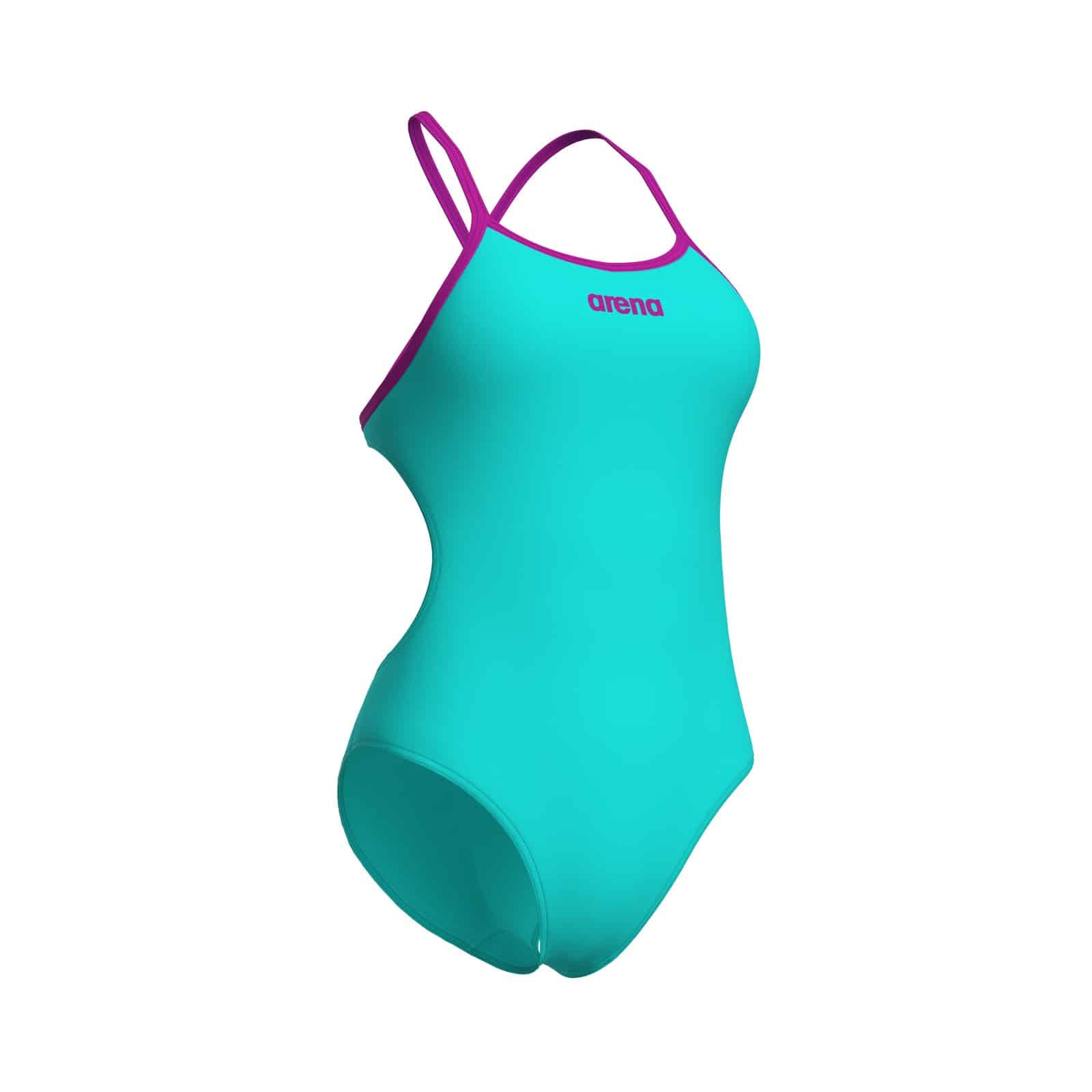 Traje de baño Arena Tie Back Solid para mujer, turquesa con tirantes fucsia (vista 2)