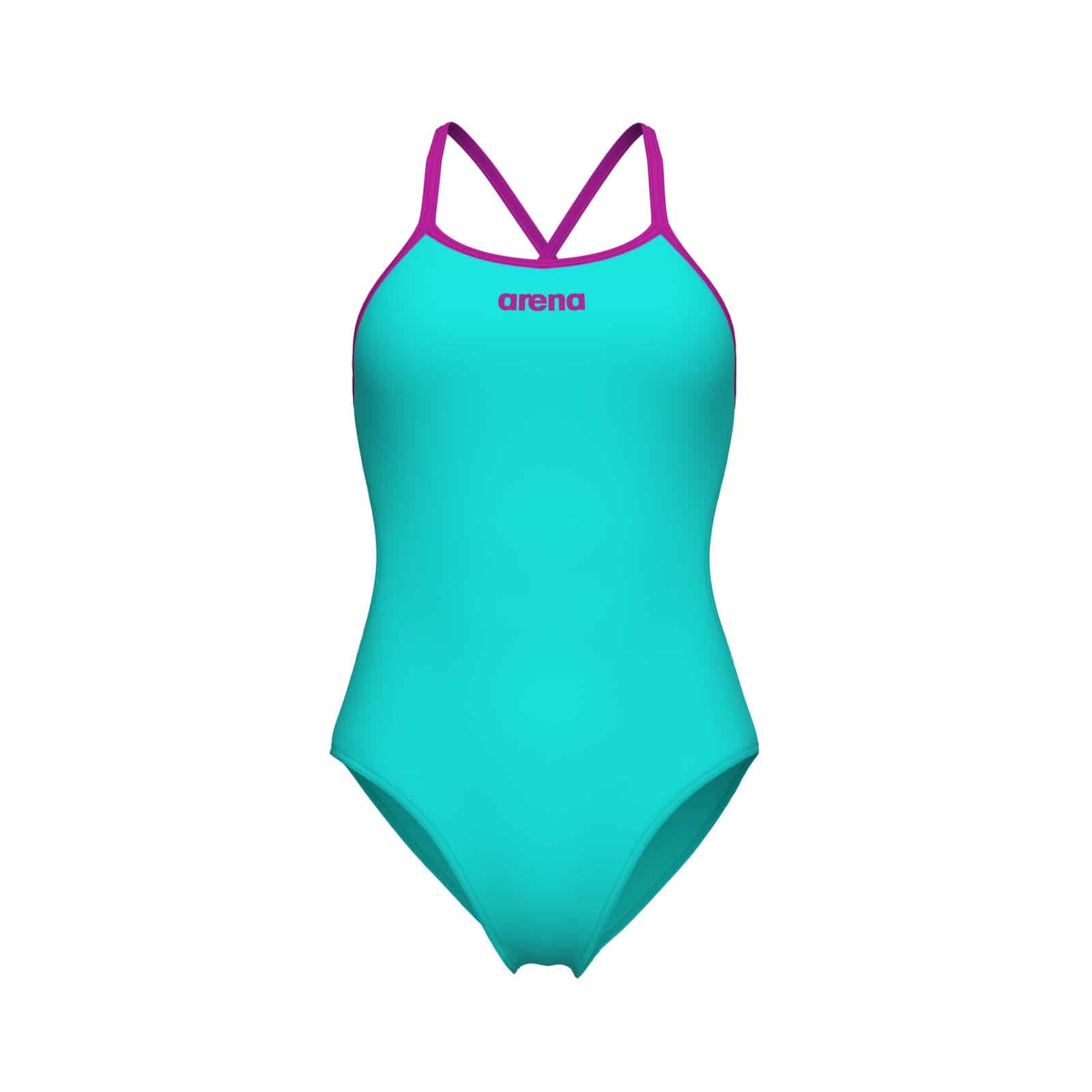 Traje de baño Arena Tie Back Solid para mujer, turquesa con tirantes fucsia (vista 3)