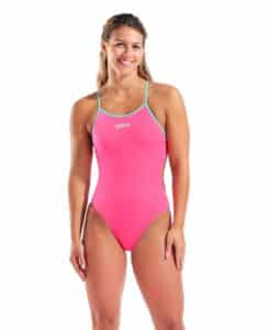 Traje de baño ARENA W. Tie Back Solid Shocking Pink Water (modelo de frente)