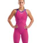 Calzoneta de competencia Arena Powerskin Veloce Open Back para mujer, color Violet Surge