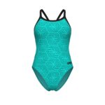 Traje de baño Arena Challenge Back para mujer, Water Multi y negro (vista 3)