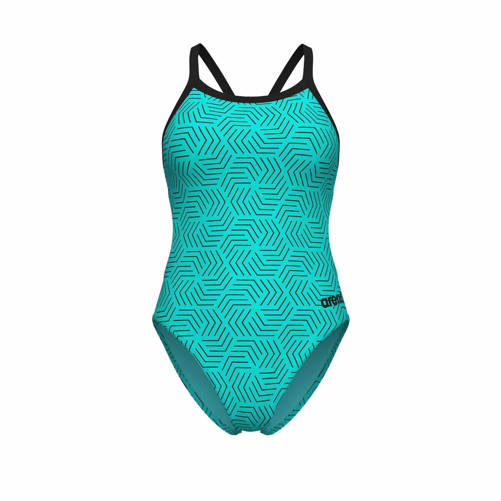 Traje de baño Arena Challenge Back para mujer, Water Multi y negro (vista 3)